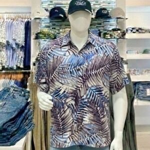 Tommy Bahama Palm Dancer Blue and White Hawaiian Silk Camp Shirt Sz L